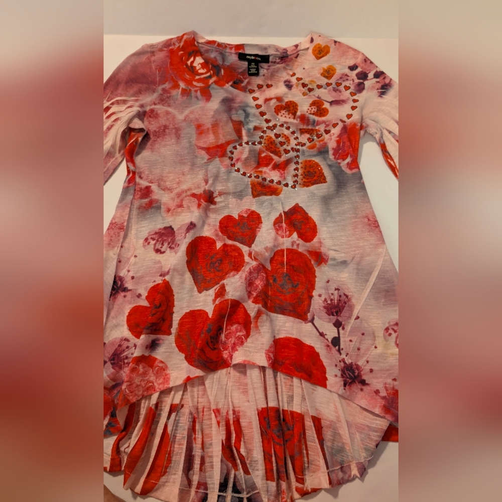Style&Co Red Floral Hearts And Rhinestones XS